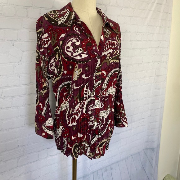 Apt. 9 XL Purple White Paisley Crinkle Collared Button Up Blouse Whimsygoth Boho - Picture 2 of 10